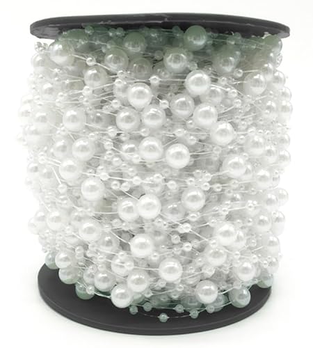 CaPiSo 60m Perlenband Perlenkette Perlengirlande Perlenschnur Weihnachten Advent Deko Sterne Perlen Tischdeko Schnur Perle (Weiss 60m) von CaPiSo
