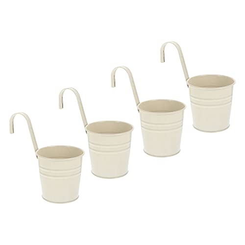 Cabilock 4pcs Hanging Planter Pots with Detachable Hook Balcony Planters with Drainage Hole Metal Bucket Plant Holder for Gardenn Railing Fence Window Patio Decoration White von Cabilock