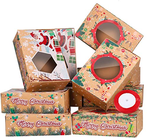 Cabilock Weihnachts Keksboxen Kraft 12 Pack Große Weihnachtsboxen Weihnachten Bäckerei Geschenke Boxen Doughnut Geschenkboxen mit Fenster für Geschenke Geben Verpackung von Cabilock