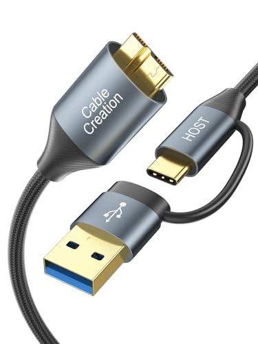 CableCreation USB C Festplattenkabel, 5Gbps USB A/C auf Micro B Kabel, USB 3.0 Kabel kompatibel mit WD, Externe Festplatten und Kameras (0.3m) von CableCreation