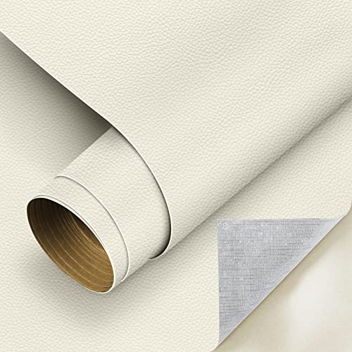 Leder Reparatur Patch Set, Kunstleder Selbstklebend 60x300cm Leder Patch Kit Lederflicken, Lederoptik Folie Möbelfolie Tapeten Lederreparatur Polster für Ledertasche Autositz Sofa Möbel Beige Weiß von Cahomo