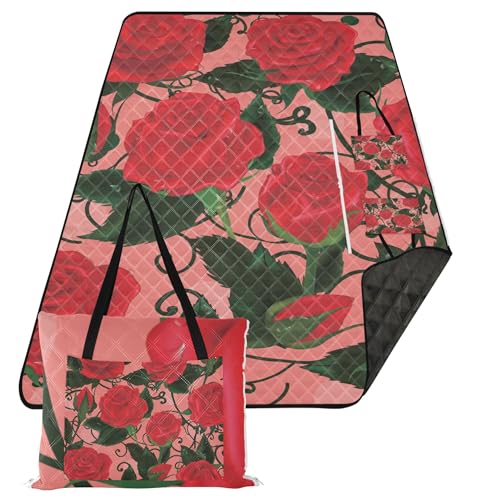 Caihoyu Packbare Decke, weich, Camping, Party, Seetag, Essentials, für Gras, Frühlingsgeschenke, Muttertag, rote Rosen, Blumen von Caihoyu