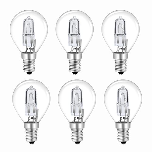 Caldarax 6 Stück Halogenlampe E14 42W Dimmbar, Warmweiß 2700K Kugel G45 Halogen Leuchtmittel AC 230V Klar Glas E14 42 Watt Halogen Glühbirne für Kronleuchter, Tischlampen von Caldarax