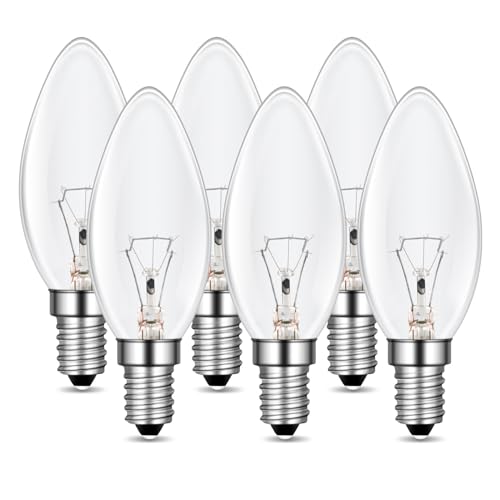 E14 Kerze Lampe Dimmbar, C35 Klar Glas Birne, 2700K Warmweiß, 400 Lumen, Kerzeform, AC 230V, E14 Kerzenlampen, für Kristall Licht, Kronleuchter, Wandlampe, Leuchter, Schreibtischlampe, 6 Stück von Caldarax