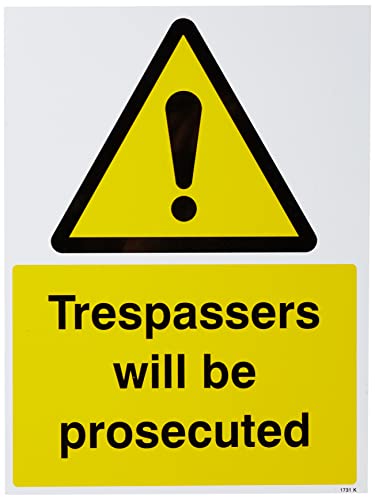 Caledonia Signs 11731K Schild „Trespassers will be prosecuted“, starrer Kunststoff, 400 mm x 300 mm von Caledonia Signs