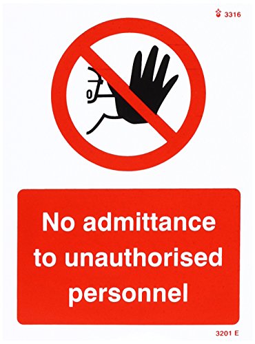 Caledonia Signs 23201E Schild mit Aufschrift"No Admittance To Unauthorised Personnel", selbstklebend, Vinyl, 200 mm x 150 mm von Caledonia Signs