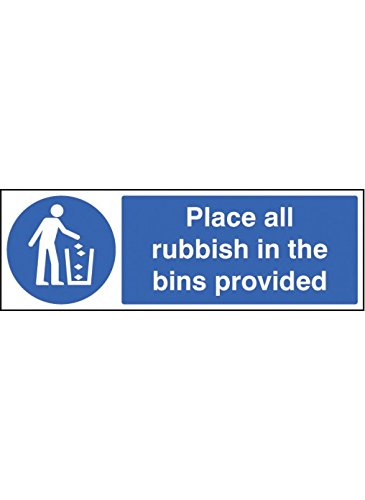 Caledonia Signs 25402G „All Rubbish in Bins Provided“ Schild, selbstklebendes Vinyl, 300 mm x 100 mm von Caledonia Signs