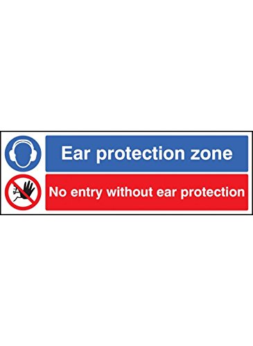 Caledonia Signs 26250G"Gehörschutzzone No Entry without Ear Protection" Schild, selbstklebendes Vinyl, 300 mm x 100 mm von Caledonia Signs