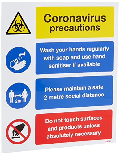 Coronavirus Vorsichtsmaßnahmen Schild – Hände waschen, 2 Meter Abstand halten, vermeiden Sie es, Oberflächen zu berühren. von Caledonia Signs