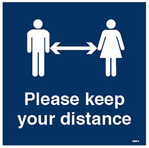 „Please keep your distanz“, halbstarres PVC-Schild (400 x 400 mm) von Caledonia Signs