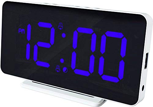 Caliber Digitaler Wecker dimmbares LED Digital Alarm Uhr mit Temperaturanzeige, USB Ladefunktion, Digitale Kinder Clock für Jungen oder Mädchen und Erwachsene - Laut für Tiefschläfer - Weiß/Blau von Caliber