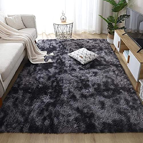 Calore Flauschiger Teppich Teppiche Wohnzimmer Shaggy Teppiche Schlafzimmer Modern Hochflor Antirutschmatte Teppich Waschbarer Weiche Teppiche Bequeme ​für Wohnkultur (185 * 185 cm, Grau Schwarz) von Calore