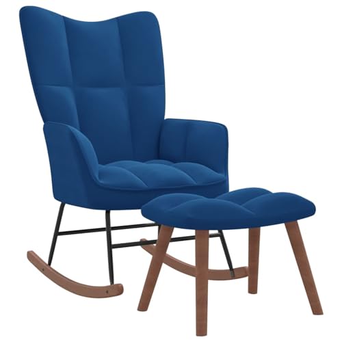 Camerina Schaukelstuhl mit Hocker Samt Blau Relaxsessel Mit Liegefunktion Sessel Wohnzimmer von Camerina