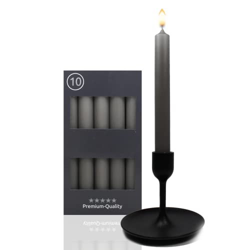 Candelo 10er Set Tafelkerzen - Kerze Grau - 18,5cm 7,5 Std Brenndauer - Spitzkerzen für Kerzenständer und Kronleuchter - Leuchterkerzen Stabkerzen von Candelo