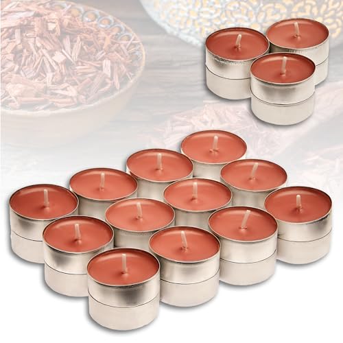 Candelo 24er Set Duft Kerze - Duftteelichter Sandel Holz Geruch - Teelicht 4 Std Brenndauer - Duftkerze 3,6 x 1,4cm - für Herbst Winter von Candelo