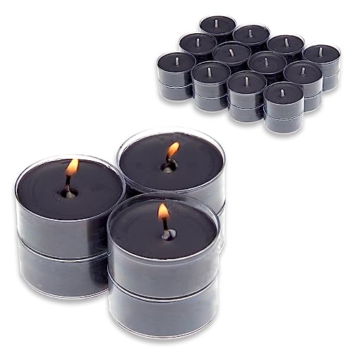 Candelo 24er Set Duftteelichter Ambiente - Black Rose Duft Kerze - Teelicht in Kunststoff Hülle je 3,8 x 1,7cm - 4Std Brenndauer - Teelichter Schwarz von Candelo