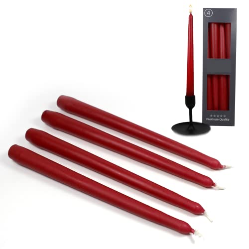 Candelo 4er Set Spitzkerzen - Kerze Karminrot - 24,5cm 7 Std Brenndauer - Tafelkerzen für Kerzenständer und Kronleuchter - Leuchterkerzen Stabkerzen von Candelo