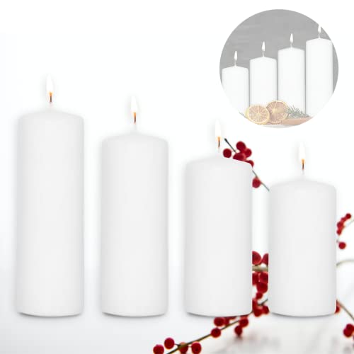 Candelo 4er Set Stumpenkerzen Weihnachten Ambiente Kerzen - Weiß – 12/14/16/18cm - Advent Kerze Weihnachtsdekoration - Weihnachtskerzen Adventskranz von Candelo