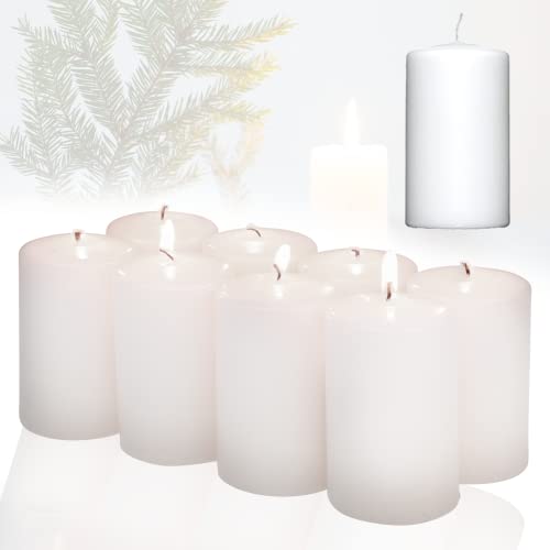 Candelo 8er Set Stumpenkerzen Weihnachten Ambiente Kerzen - Weiß - 4,8cm x 8cm - Advent Kerze Weihnachtsdekoration - Weihnachtskerzen Adventskranz von Candelo