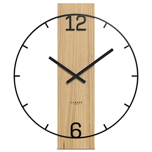 Cander Berlin Einar XXL Vintage Wanduhr lautlos 50 cm Metall Holz Eiche-Furnier ohne Ticken groß modern schwarz Wohnzimmer Küche von Cander Berlin