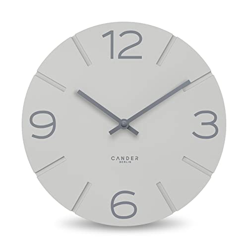 Cander Berlin MNU 2530 U Wanduhr MDF lautlos ohne Tickgeräusche 30 cm Wohnzimmer Küche modern Vintage grau analog von Cander Berlin