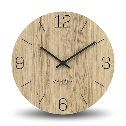 Cander Berlin MNU 2725 D Wanduhr Holz lautlos 25 cm modern Eichenfurnier Vintage ohne Tickgeräusche Küche Wohnzimmer analog von Cander Berlin