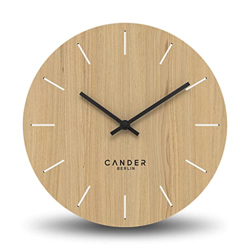 Cander Berlin MNU 2730 E Wanduhr Holz 28 cm Holzuhr lautlos modern Eichenfurnier Vintage ohne Tickgeräusche Wohnzimmer analog geräuschlos von Cander Berlin