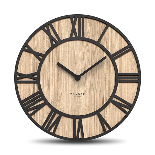 Cander Berlin MNU 2730 S XXL Holz-Wanduhr 30 cm lautlos modern Holz-Furnier ohne Ticken Küche Wohnzimmer Büro analog Vintage von Cander Berlin