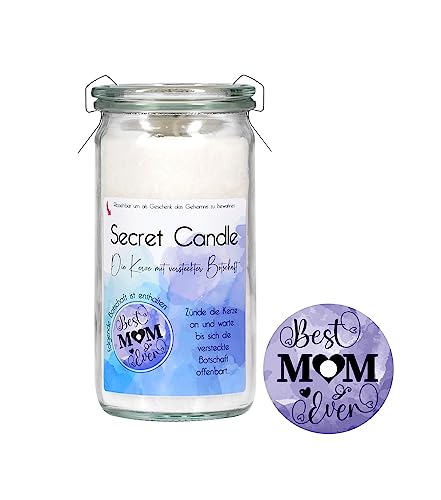 Candle Factory Secret Candle Duftkerzen mit einer versteckten Botschaft, ca. 70h Brennzeit, Duft: Lavendel Lemongrass, Botschaft: Best MOM ever von Candle Factory