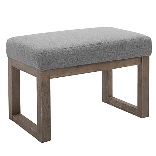 CangLong 70cm Rechteckiger Fußhocker Bequemer Stoff gepolstert Holzbank Sitz für Wohnzimmer, Schlafzimmer & Outdoor, Grau von CangLong