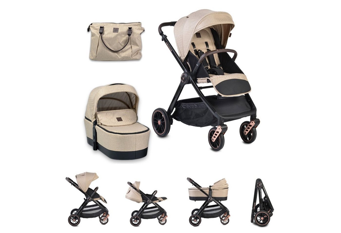 Cangaroo Kombi-Kinderwagen Kombikinderwagen Macan 2 in 1, Babywanne Sportsitz Tasche PU-Räder Gurt von Cangaroo