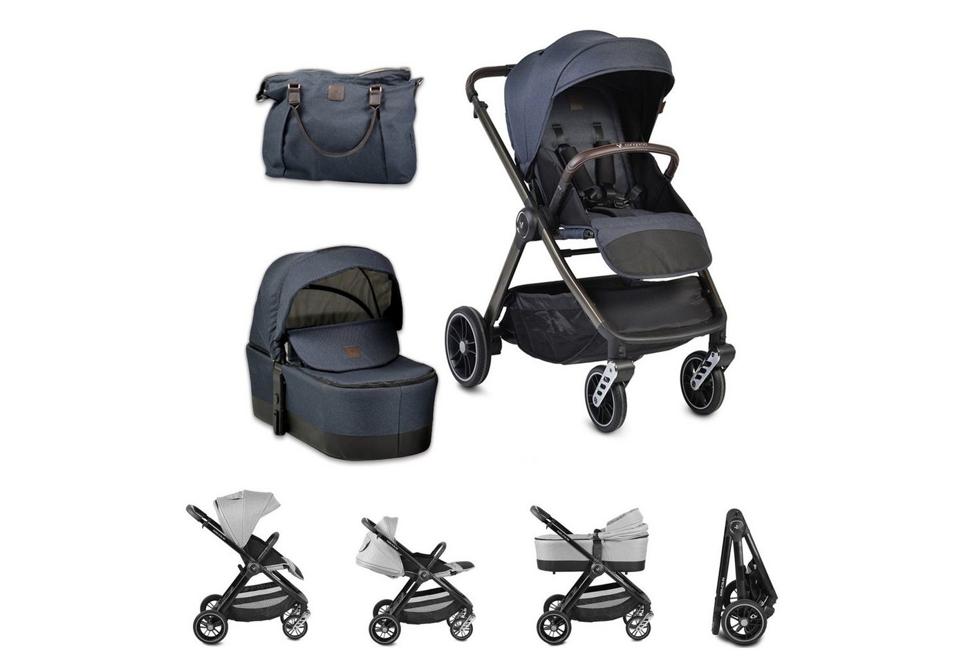 Cangaroo Kombi-Kinderwagen Kombikinderwagen Macan 2 in 1, Babywanne Sportsitz Tasche PU-Räder Gurt von Cangaroo