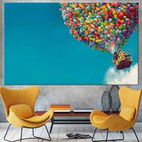 Carl Fredricksen, Up Movie Wandkunst, Luftballons Druck, Leinwand, Poster, Cartoon von CanvaSale