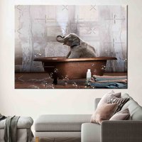 Elefant in Der Blauen Badewanne Druck, Leinwand Kunst, Malerei, Wanddekor, Leinwand, Tierdruck von CanvaSale