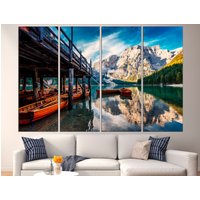 Boot-See-Druck, Berg-Leinwandkunst, Nationalpark-Poster, See-Leinwanddruck, Boot-See-Druck von CanvasPrintStudioUA