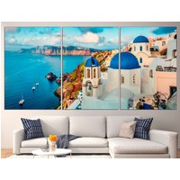 Griechenland Leinwand 3-Teilige Wandkunst Santorini Poster Multi-Panel von CanvasPrintStudioUA