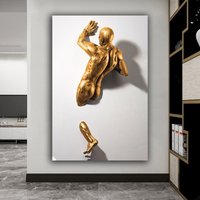Abstraktes Gemälde Auf Leinwand. Bronze Mensch 3D Effekt Leinwand Malerei Home Decor Druck, Fertig Zum Aufhängen von CanvasplusArt