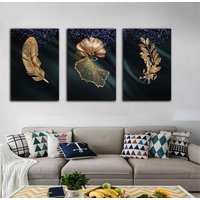 Drei Blumen Kunst Leinwand, Herbst Drucke, Gemälde Wandkunst Dekor, Blätter von CanvasplusArt