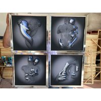 Kunstdruck Leinwandbilder 3D Effekt Set 4, Moderne Designs Ketten Stil, Kunstwerk Liebe, Wand Dekor, Gerahmt 44x44cm Each.love Set.wand Deko von CanvasplusArt