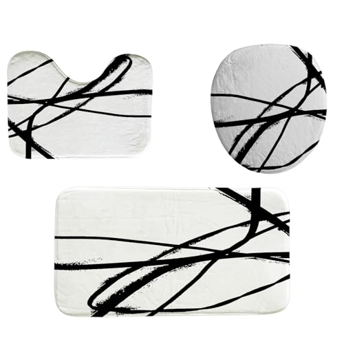 CAPSCEOLL Badezimmerteppich aus Memory-Schaum, abstrakte Linien für Ihre unordentliche schwarz-weiße Farbe, weich, saugfähig, maschinenwaschbar, dicker Duschboden, Teppich, Raumdekor-Zubehör von Capsceoll