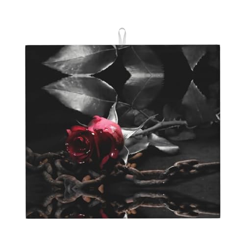 Gothic Black Roses Stilvolle Abtropfmatte - saugfähiges und vielseitiges Küchenzubehör, mit charmantem Druckdesign von CarXs
