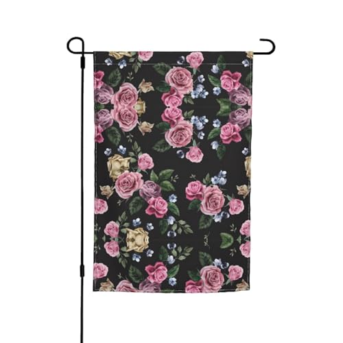 Schwarze Blackgound Rose Urlaub Gartenflaggen, 30,5 x 45,7 cm, doppelseitiger Druck, dekorative Flaggen für Außendekoration für alle Jahreszeiten von CarXs