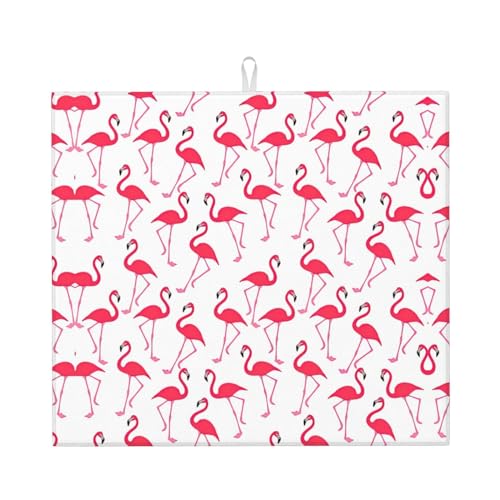 Stilvolle Abtropfmatte mit Flamingo-Muster, saugfähiges und vielseitiges Küchenzubehör, mit charmantem Druckdesign von CarXs