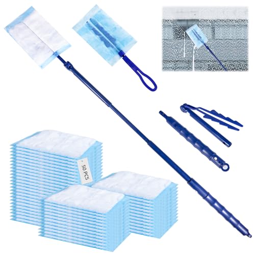 50 Tücher für Swiffer Staubmagnet Nachfüllpack Set Staubmagnet Staubwedel für Swiffer Duster Tücher mit 1 Handgriff, 1 Teleskopstange Reinigungsstaub Staubtuch Nachfüllung für Tierhaare Staub Schmutz von Carehabi