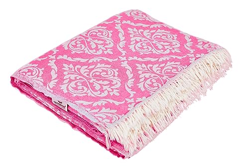 Carenesse Jacquard Tagesdecke Single Size Barock 150 x 200 cm pink I Edle & zarte Wendedecke aus 100% Baumwolle mit hochwertiger Webung I Überwurf für Bett & Sofa I Wohndecke dünn & leicht von Carenesse