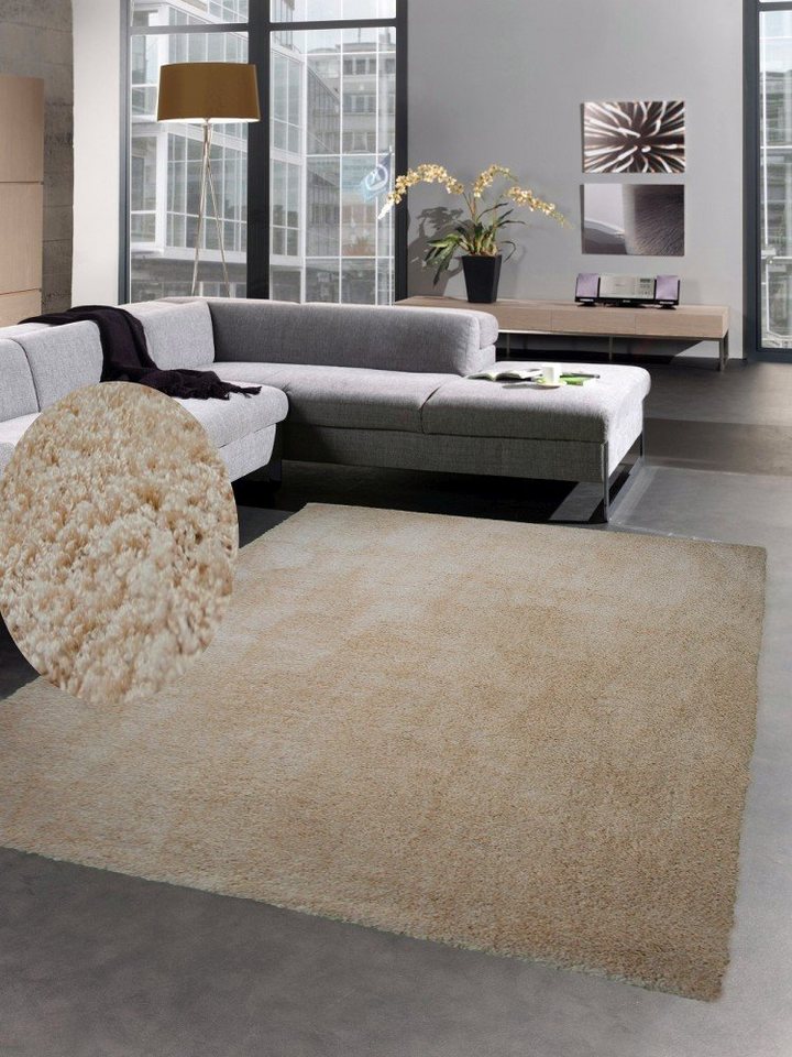 Hochflor-Teppich Shaggy soft Teppich Hochflorteppich weich Bettvorleger uni beige mocca, Carpetia, rechteckig, Höhe: 40 mm von Carpetia