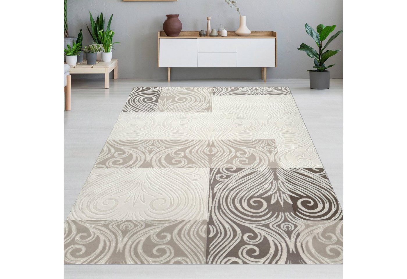 Teppich Designer Teppich mit Glitzer und Ornamenten in beige, Carpetia, rechteckig, Höhe: 14 mm von Carpetia