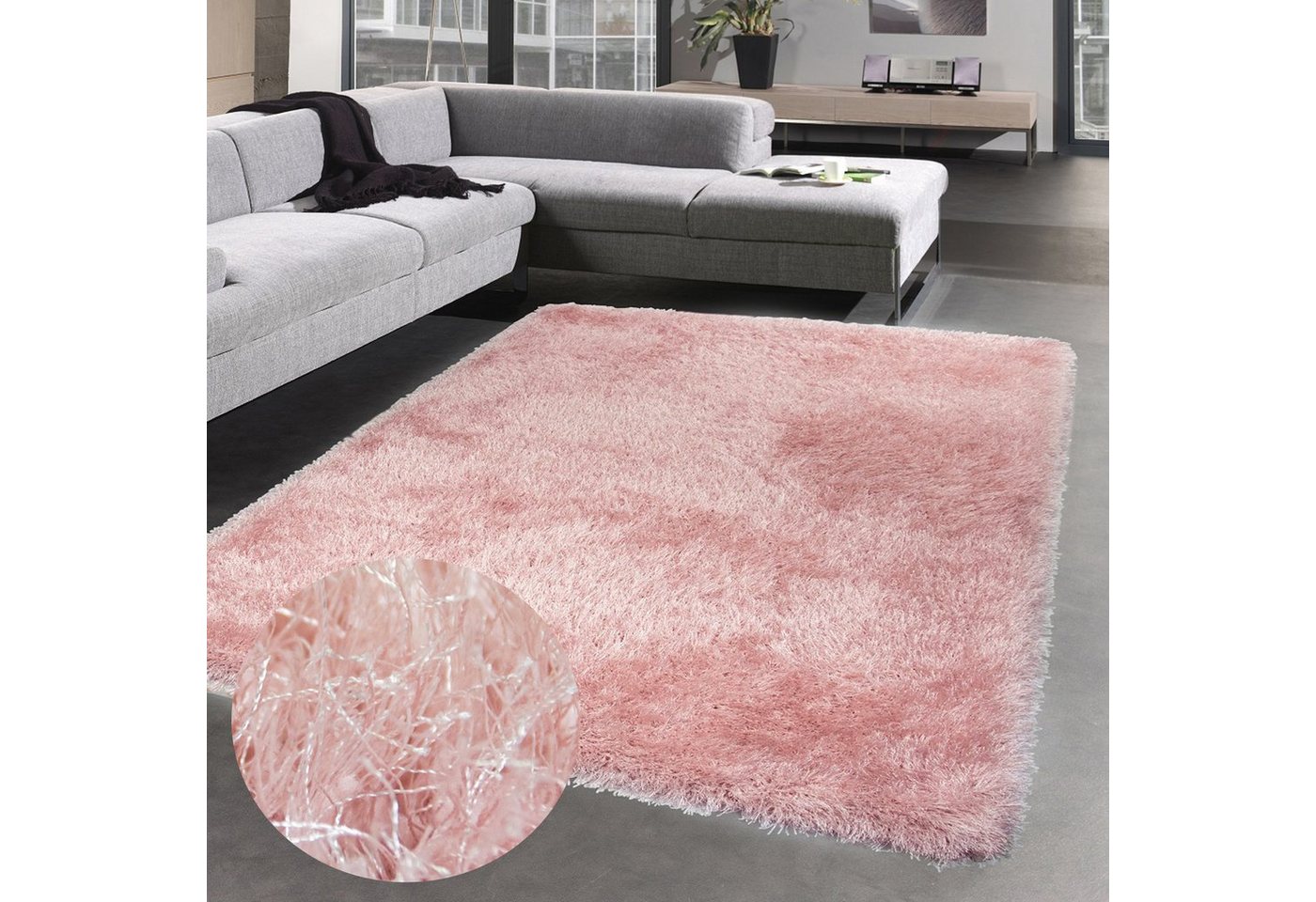 Teppich Wertvoller Shaggy Teppich Hochflor in Rosa, Carpetia, rechteckig, Höhe: 70 mm, Antibakteriell, Fußbodenheizungsgeeignet von Carpetia