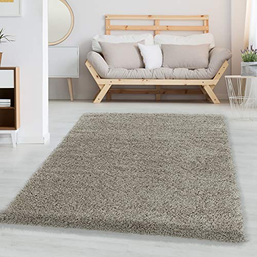 Carpetsale24 Shaggy Hochflor Teppich Wohnzimmer 140 x 200 cm Natur Modern - Teppich Flauschig, Extra Weich, Pflegeleicht und einfarbig - für Schlafzimmer, Esszimmer - Ideal als Küchenteppich von Carpetsale24