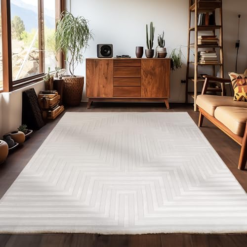 Carpetsale24 Teppich Wohnzimmer Kurzflor 160 x 230 cm Flauschiger Teppich Natur Moderne Geometrisch Design - Teppiche Schlafzimmer Esszimmer Küche Extra Weich 3D Teppich - Wohnzimmerteppich Waschbar von Carpetsale24